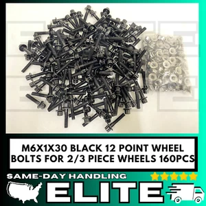 160 Pieces M6 - 1.00 x 30mm 12 Point Flange Bolts For 3 Piece Wheels Black - Picture 1 of 2