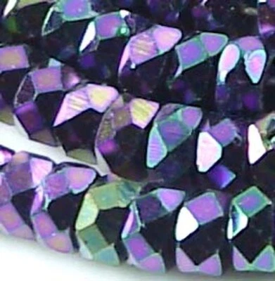 25 Czech Firepolish Faceted Rondelle Beads 6x3mm - Iris Purple  - Image 1 of 3