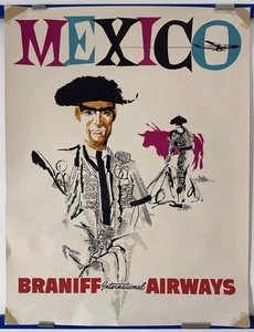 Original Vintage Poster MEXICO BRANIFF INTERNATIONAL AIRWAYS Matador Travel - Picture 1 of 3
