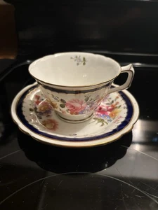 Vintage Royal Crown Derby Marine Gold Blumen Tasse & Untertasse - Bild 1 von 5