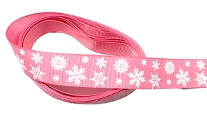 3 yards 7/8" Various Snowflake Styles on Pink Grosgrain Ribbon 100% polyester - Picture 1 of 5