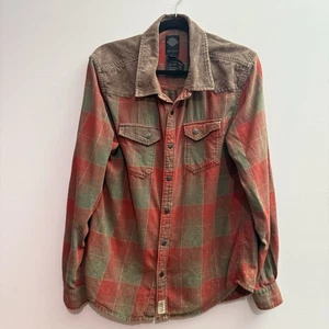Harley-Davidson Shirt Mens Large Red Green Plaid Flannel Corduroy Western Snap - Picture 1 of 8