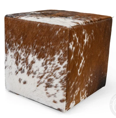 ACTUAL PICTURE Real Cowhide Hair On Square Ottoman / Pouf / Footrest 18x18x19" - Image 1 of 4