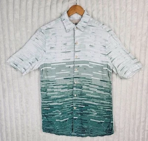 Vintage Silk Circa 1969 White & Green Short Sleeve Button Collared Shirt Small - Picture 1 of 5