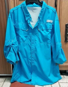 Fishing Shirt Mens XL Blue Performance Adjustable Sleeve Button Up Top - Bild 1 von 18