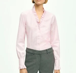 Camisa de vestir Brooks Brothers para mujer talla 10 cuello con volantes algodón elástico lavanda - Imagen 1 de 14