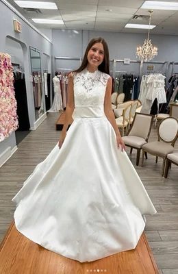 Strapless Wedding Dress Scoop Neck A-Line Lace Applique Full Length Bridal Gowns - Image 1 of 4