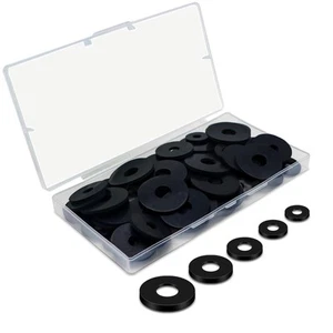 Black Flat Rubber Washers Assortment Kit 100 Pcs Set 16/18/20/25/30mm Heavy D... - Picture 1 of 7
