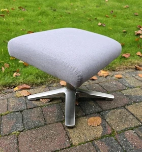 Footstool Ottoman Leg Rest Seat Grey & Chrome Legs Mid Century Modern Style Mcm - Picture 1 of 20