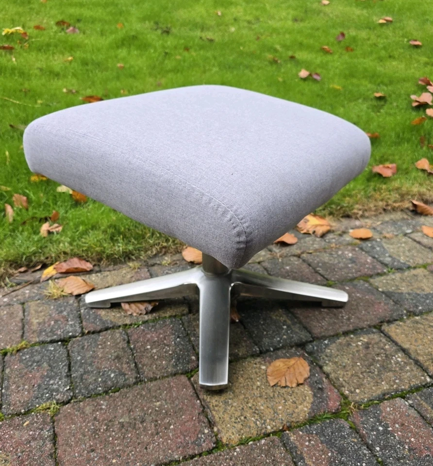 Footstool Ottoman Leg Rest Seat Grey & Chrome Legs Mid Century Modern Style Mcm - Image 1 of 4