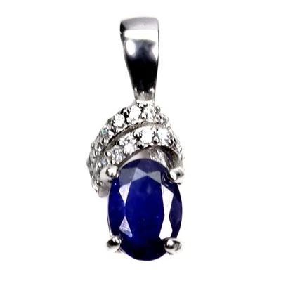 925 Sterling Silver Pendant Oval Blue Sapphire 7x5mm Natural Gemstone Jewelry - Image 1 of 4