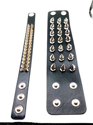 Triple Row + Double Row Black Spiked  Vegan Leather Bracelets Set of 2  -New - Image 1 of 4