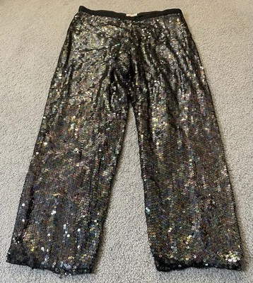 Mujer Pantalones Completamente Lentejuelas 34 Cintura Iridiscente Pierna Recta Disfraz Disco Club Foto 1 de 4