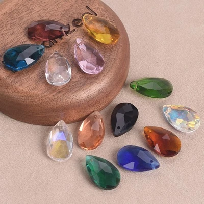 5pcs Teardrop Shape 22mm Glossy Faceted Crystal Glass Beads For Jewelry Making - Image 1 of 3