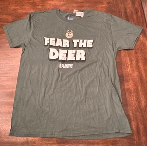 NEW SZ XL Milwaukee Bucks Fear the Deer T Shirt NBA Playoffs Green - Picture 1 of 5