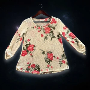 Charming Charlie Women's Beige Polyester Blend Floral Blouse Top Size Medium - Picture 1 of 10