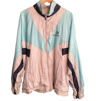 90s Vintage SERGIO TACCHINI | Blue and White Windbreaker Track Jacket Sz 56 / XL - Image 1 of 4