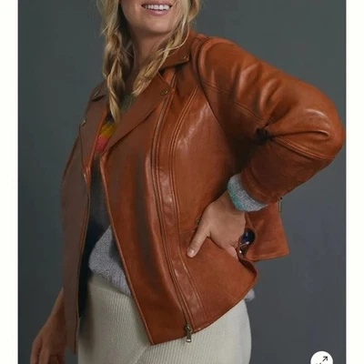 Anthropologie Robyn искусственной кожи/замши Moto молнии манжеты куртка в Winsdor коричневый 2 X - Изображение 1 из 4