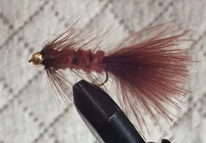Sujetador Woolly Bugger marrón cabeza de cuentas talla 8 - 1 docena mosca trucha húmeda F782 - Imagen 1 de 2