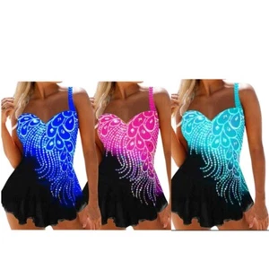 Set bikini tankini donna taglie forti costume da bagno spiaggia piscina costume da bagno alto elasticizzato - Foto 1 di 24