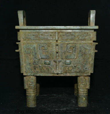 Censario quemador de incienso de 4 pies cara de bestia ding dinastía artículos de bronce de porcelana antigua de 14" Foto 1 de 4