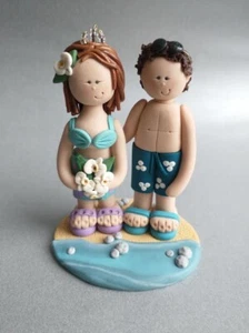 Handmade Beach Themed Polymer Clay Wedding Cake Topper - Picture 1 of 4