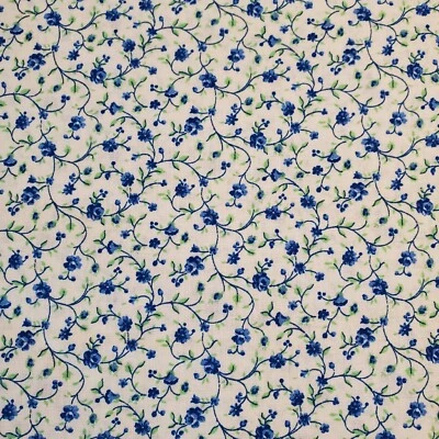 Shabby Chic Blue Flowers Roses Fabric Cotton Floral FQ HY BTY  By the Yard - Image 1 of 3