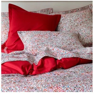 3 pc ANNE de SOLENE Queen Duvet & Standard Shams Rendezvous Reds White Multi NWT - Picture 1 of 14