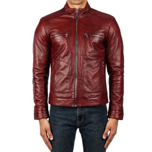 HERREN ECHT WEICHES LEDER JACKE CAFE RACER FREIZEIT KLASSISCHES DESIGN BIKER STIL - Bild 1 von 5