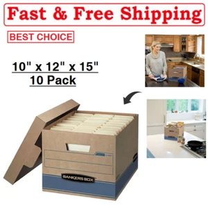 Bankers Box Heavy Duty Storage Boxes, 10" x 12" x 15" (10 Pack), Kraft Brown.New - Picture 1 of 4