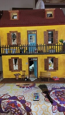 Custom Build 3 level/5 room wooden dollhouse. Restored & Fully Loaded - Image 1 of 4