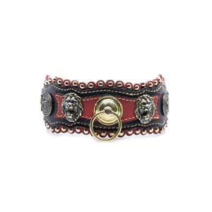 Leather Dog Collar Handmade Custom Large Pet Durable Red and Black Premium - Picture 1 of 5