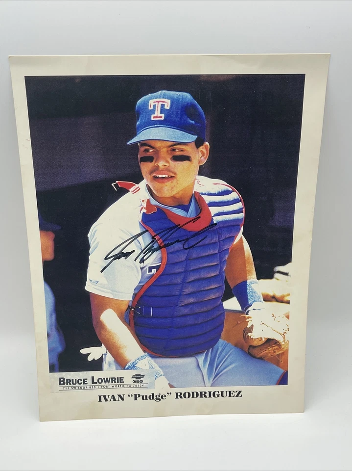 Ivan Pudge Rodriguez HOF Texas Rangers Autographed 8.5” X 11” Bruce Lowrie - Image 1 of 1