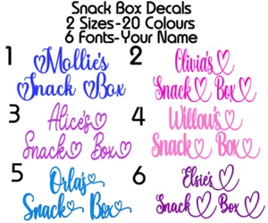 PERSONALISED SNACK BOX NAME STICKER VINYL LABEL DECAL TRAVEL SWEETS SCHOOL KIDS - Picture 1 of 2