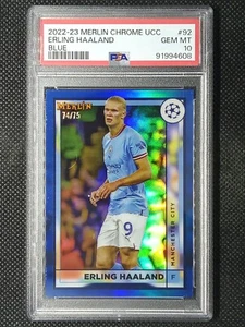 Erling Haaland 2022-23 Topps Merlin Blue Refractor #/75 coincidencia de color PSA 10 - Imagen 1 de 2
