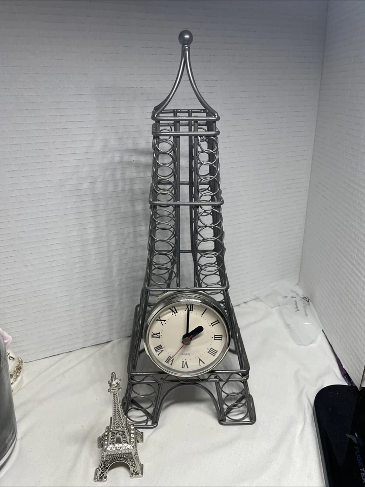Reloj Torre Eiffel Nuevo 14"" Alto Cómoda de Mesa Pequeño 4" Torre Eiffel incluida Foto 1 de 4