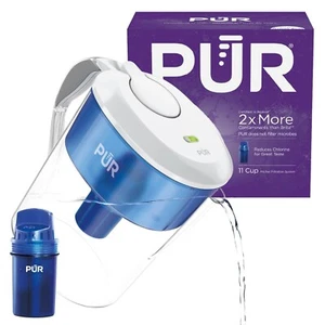 Brocca Filtro Acqua PUR 11 Tazze Blu Bianco Certificato NSF 2 in 1 Filtrazione Nuova - Foto 1 di 1