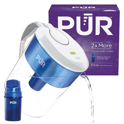 PUR 11 Cup Water Filter Pitcher Blue White NSF Certified 2 in 1 Filtration New - Image 1 of 4