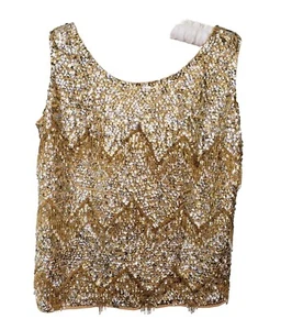 Jeri Jo Top Womens 38 Gold Vintage Sequin Beaded Lined Tank Hong Kong - Picture 1 of 6