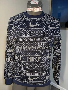 Nike Men Medium Club Fleece Crew Sweatshirt Holiday Christmas Pullover Navy Blue - Bild 1 von 3