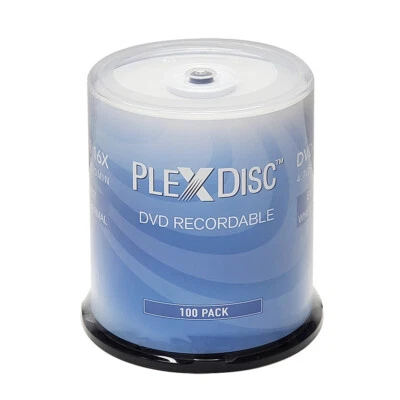 100 PlexDisc 16X 4.7GB DVD-R Everest White Thermal Hub Printable Disc 632-415-BX - Image 1 of 4