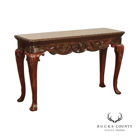 Georgian Style Parquetry Decorated Carved Mahogany Console Table Cover
