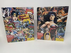 Two AQUARIUS - WONDER WOMAN COMIC COLLAGE - 1000 Pc COMPLETE PUZZLES - Picture 1 of 7