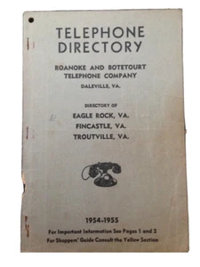 1955 EAGLE ROCK, VA, FINCASTLE TROUTVILLE TELEPHONE DIRECTORY, PHONE BOOK - Picture 1 of 3