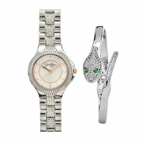 Juego de brazalete brazalete con bisagras serpiente tono plata y cristal Jessica Simpson - Imagen 1 de 12