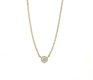 Round Solitaire Pendant Necklace Bezel Set Chain 14K Yellow/White/Rose Gold - Picture 1 of 4