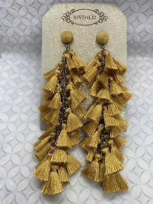 Joyfolie Ibiza Long Tassel Boho Statement Earrings Golden Yellow Mustard - Image 1 of 4