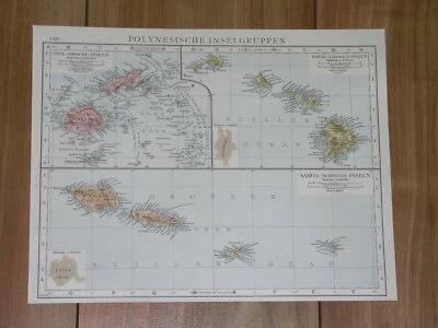 1886 ORIGINAL ANTIQUE MAP OF GERMAN AMERICAN SAMOA HAWAII FIJI OCEANIA PACIFIC - Image 1 of 4
