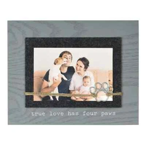 NEW True Love Has Four Paws Frame 4x6 Photo Holder 8x10" gray w/ metal pawprint - Picture 1 of 4