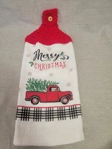 Feliz Navidad Colgante Toalla de Cocina Crochet Top Camión Árbol de Navidad - Imagen 1 de 3
